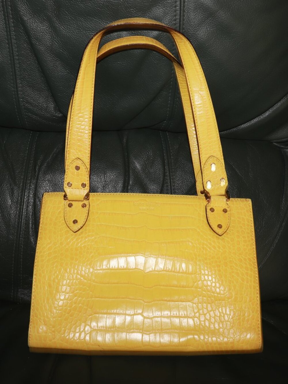 Vintage Kate Spade Classic Yellow Croc Embossed Leather Double Handle Bag
